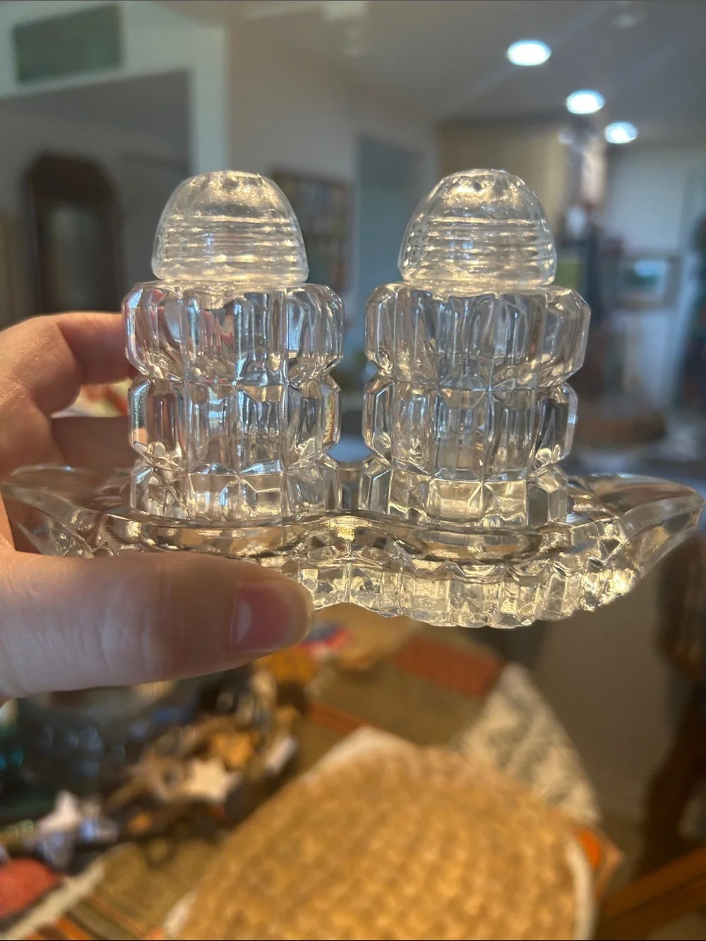 Antique c. 1890 G. Duncan & Sons Waffle Pressed Glass Salt & Pepper Shakers